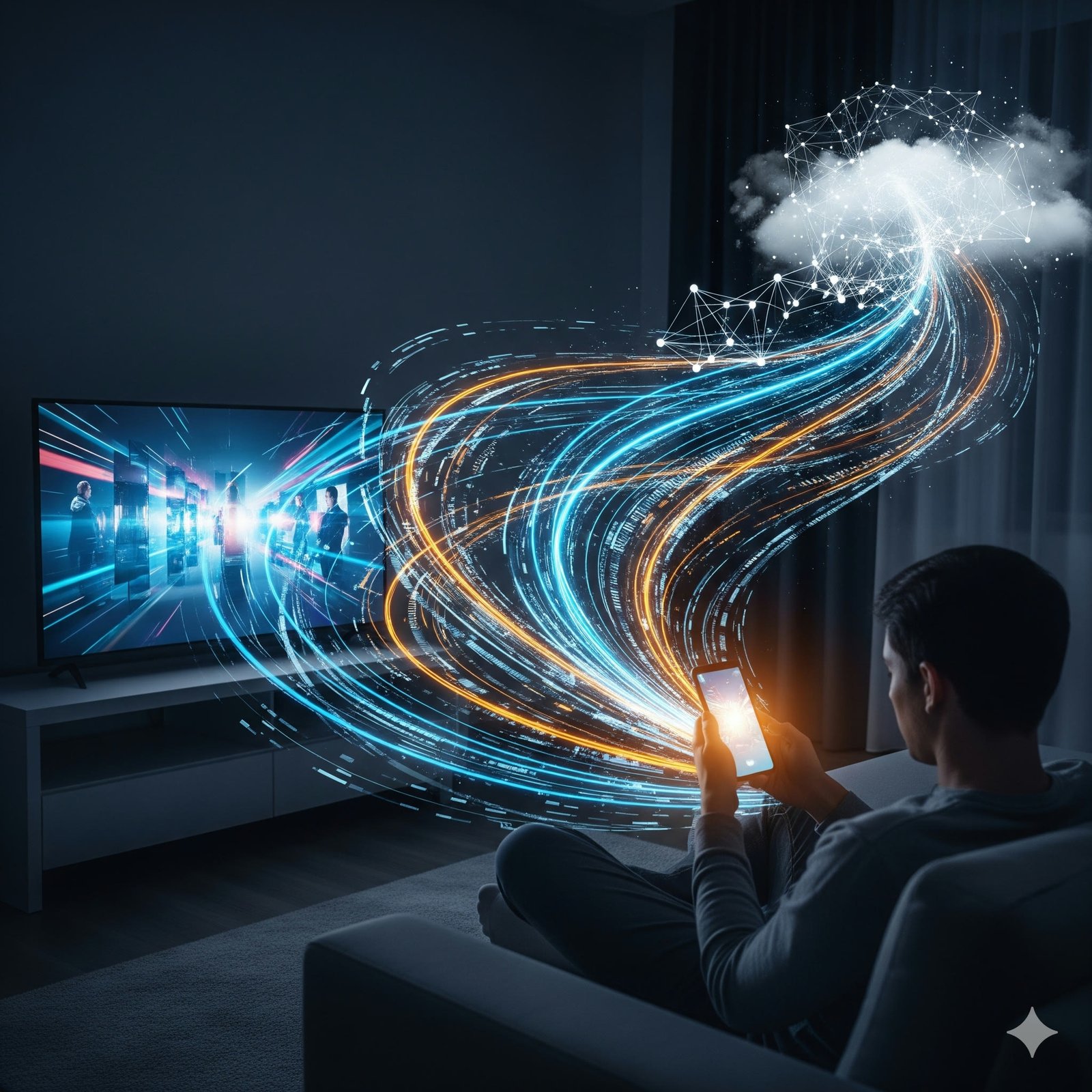 Assinante em casa aproveitando streaming e conexão estável